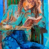 Lectura en azul - 50x50 cm