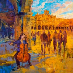Suena un violonchelo en la Plaza Mayor de Salamanca - 100x100 cm