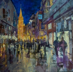 Nocturno en calle comercial de Salamanca - 100x100 cm