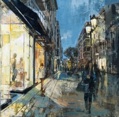 Hora azul en la calle Zamora de Salamanca - 100x100 cm