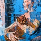 Mujer con gato - 69x69 cm